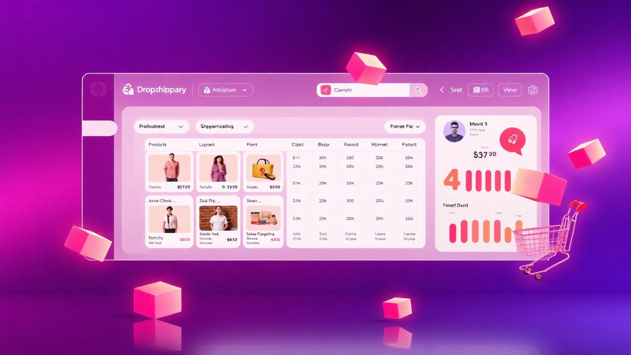 Dashboard de boutique dropshipping IA avec produits et statistiques