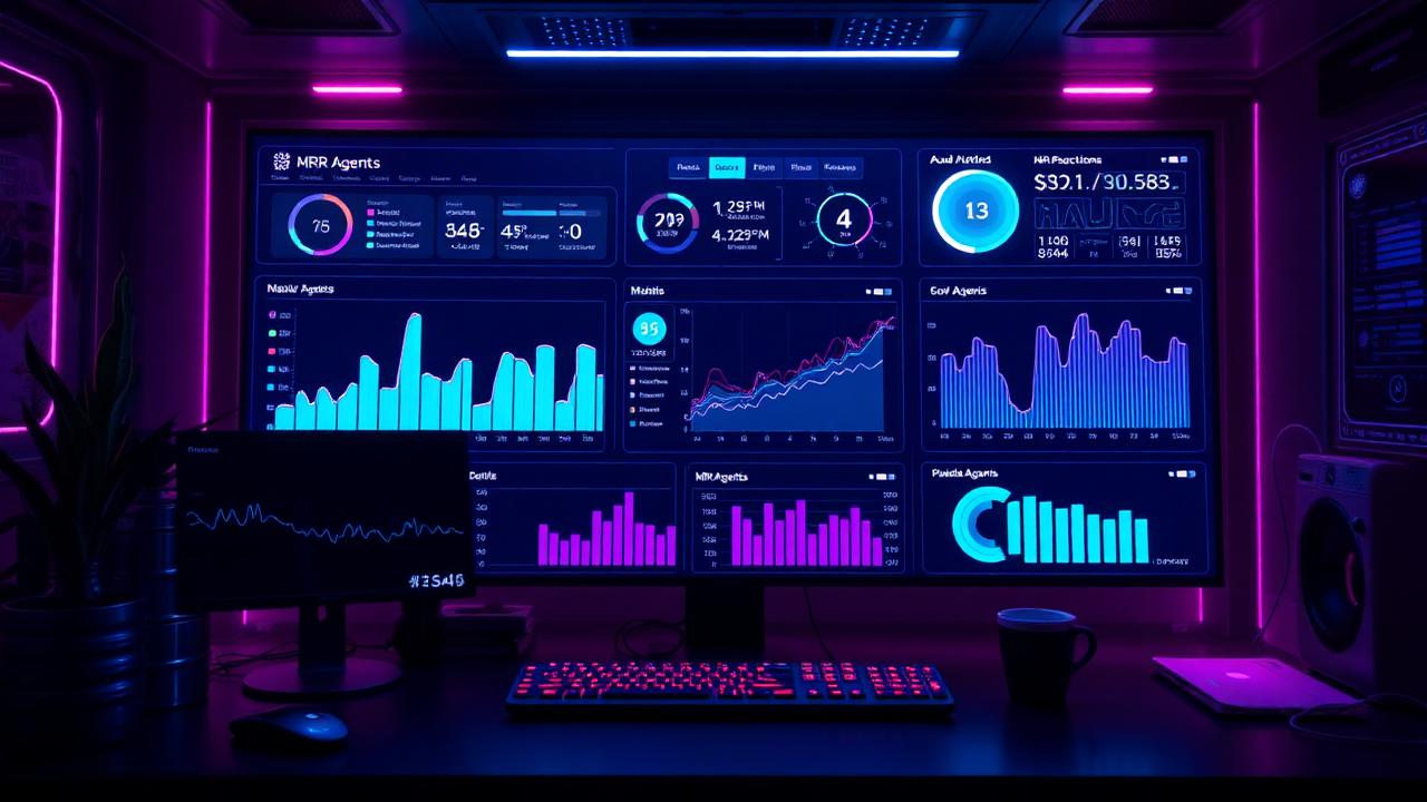Dashboard d'un micro-SaaS IA avec MRR et agents en 2026